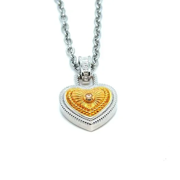 Silver/Gold Heart Necklace (n1) - Picture 2 of 8